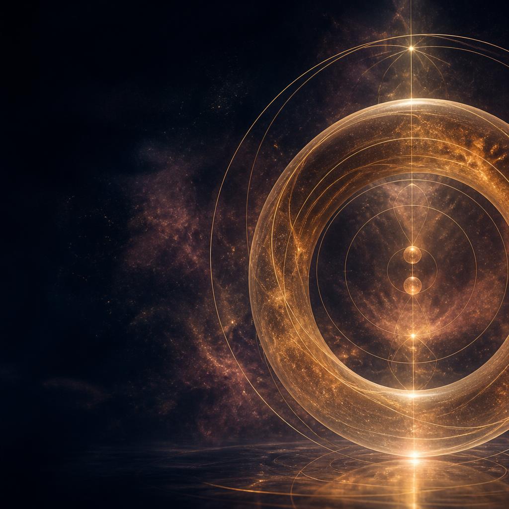 Abstract golden sacred geometry suspended in a midnight atmosphere